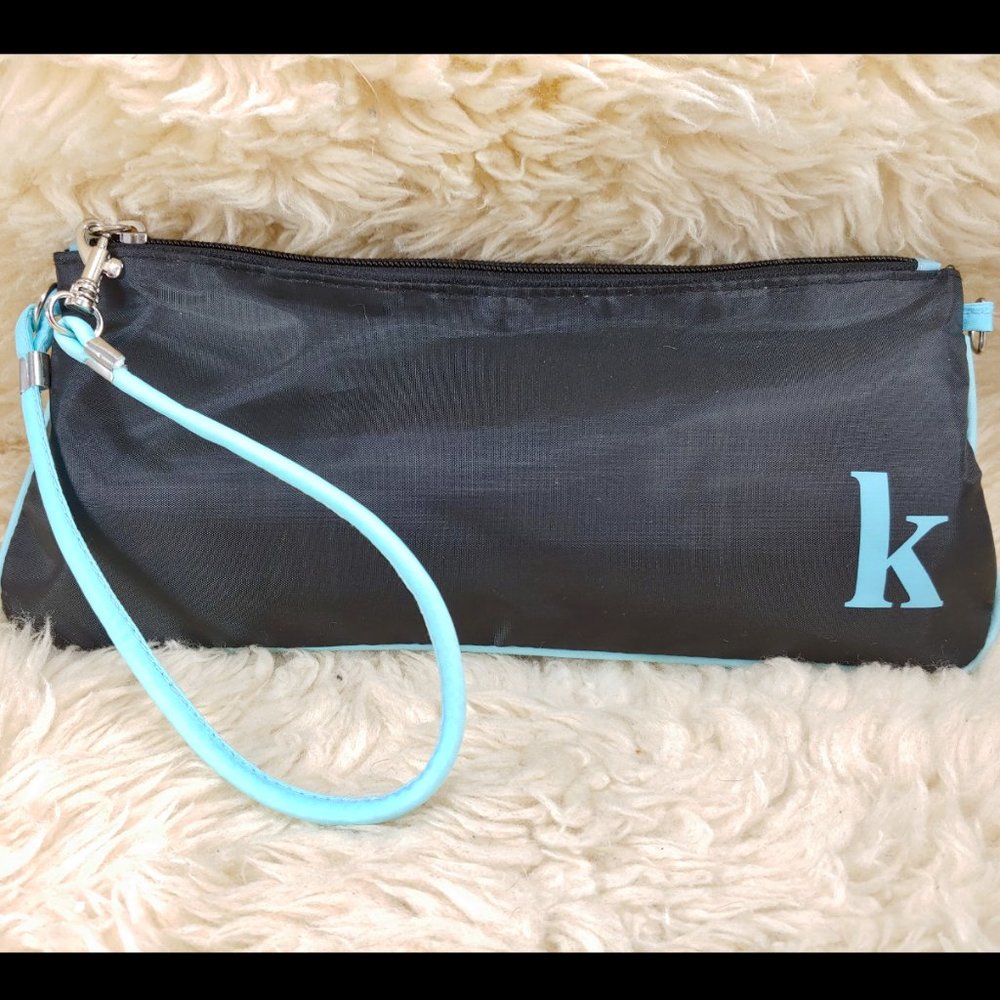 Black/Teal Letter "K" Compact Umbrella, zipper bag